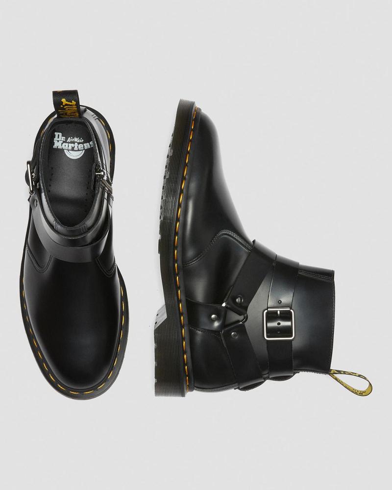 Black Men's Dr Martens Jaimes Leather Harness Ankle Boots | CA 444AHK